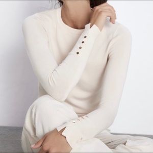 Zara Crean Sweater with Gold Cuff Buttons